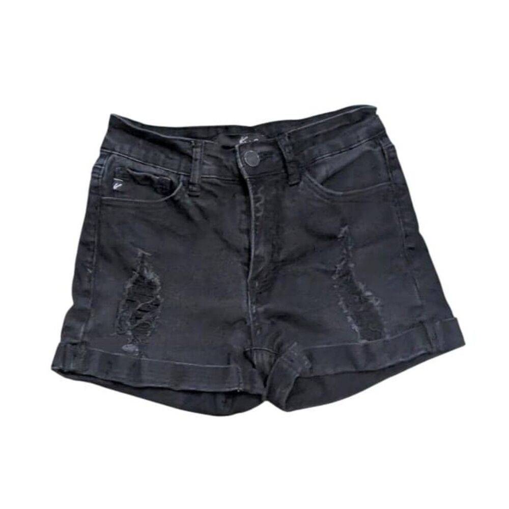 KanCan High Rise Distressed Black Denim Shorts Frayed Hem 3/25
